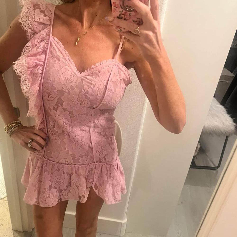 Pink Lace Ruffle Dress - Picture 2 of 2